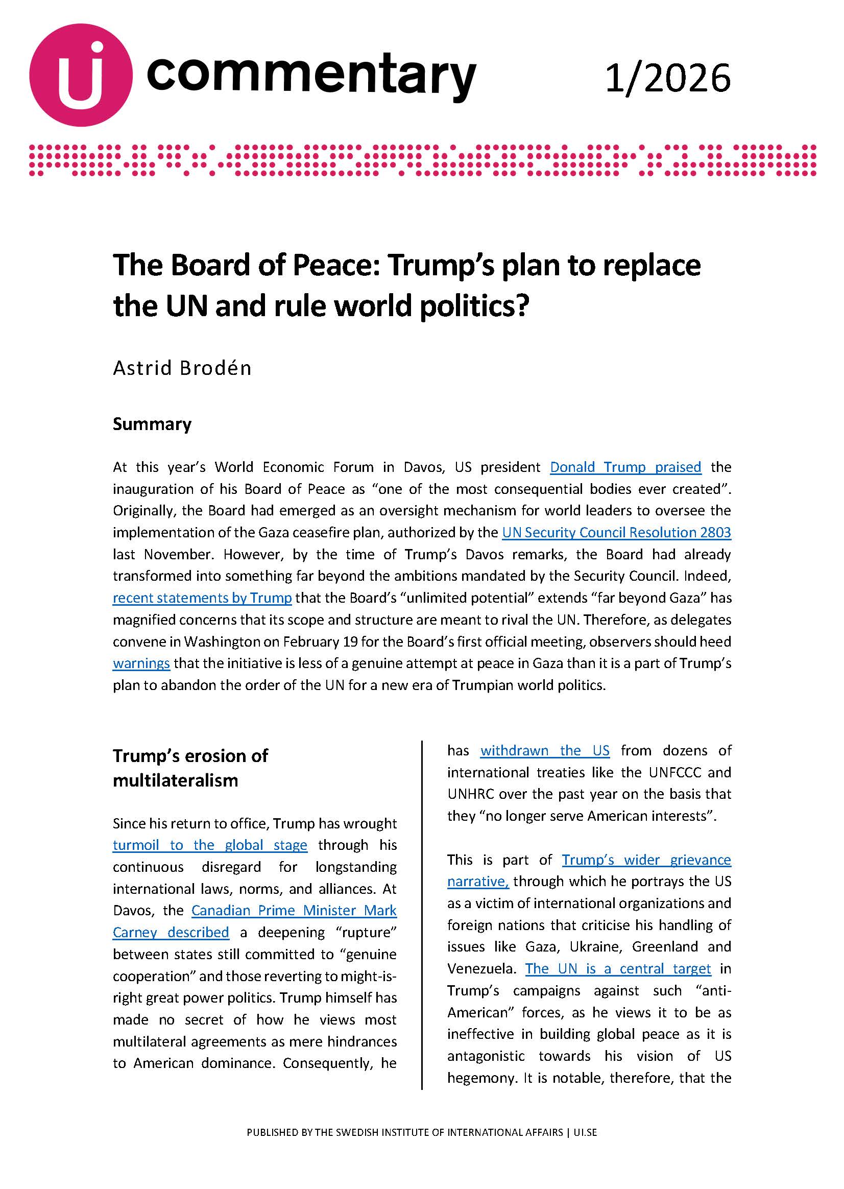 The Board of Peace: Trump’s plan to replace the UN and rule world politics?