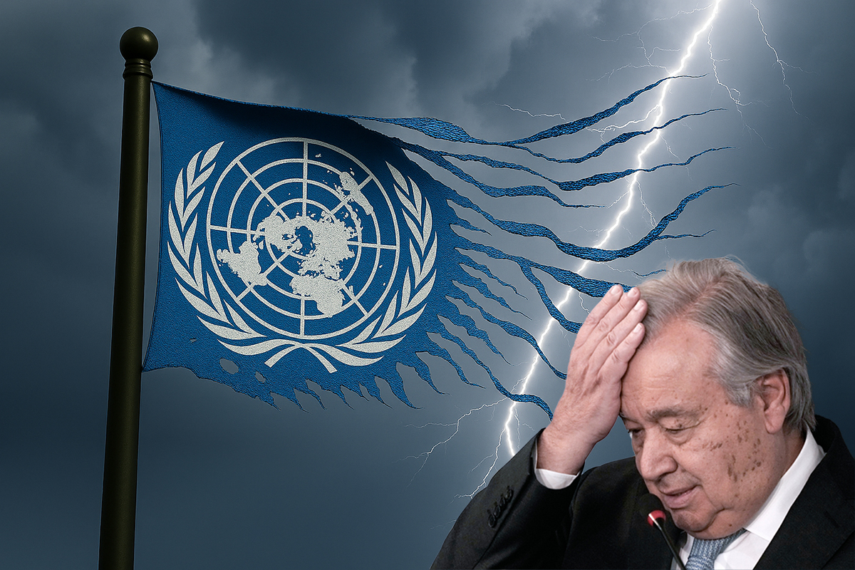 AI-genererat collage. Foto på FN-chefen António Guterres: Amr Nabil/AP/TT